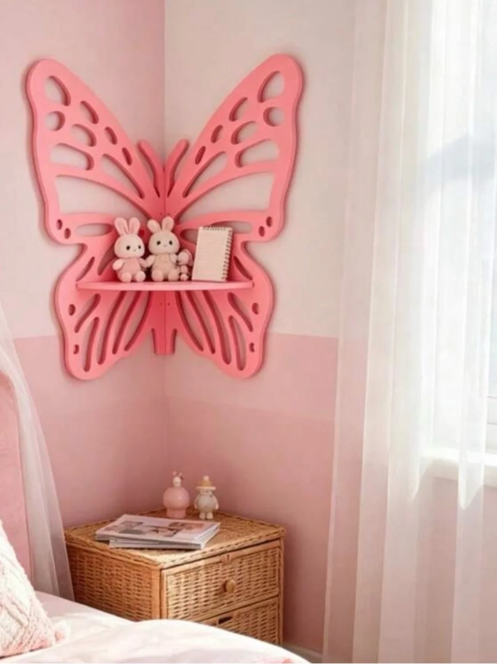 Pink Butterfly Corner Wall Shelf for Bed Room